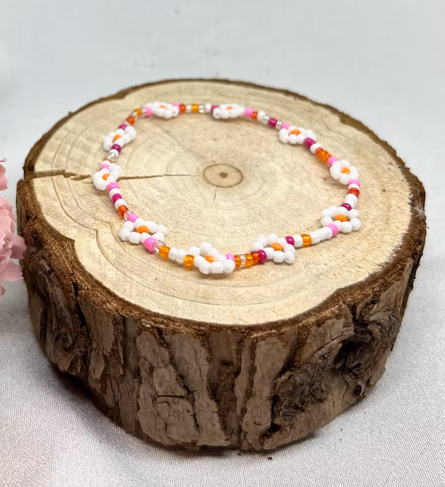 Mini Beads Armbånd - Blomster Rosa