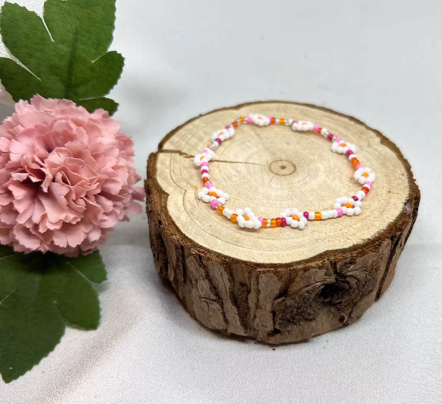 Mini Beads Armbånd - Blomster Rosa