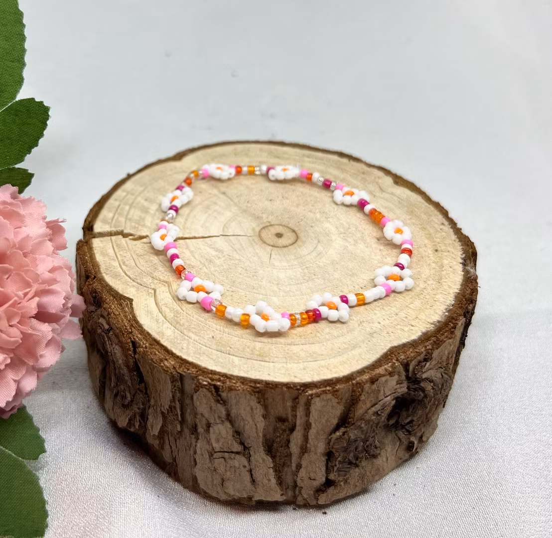 Mini Beads Armbånd - Blomster Rosa