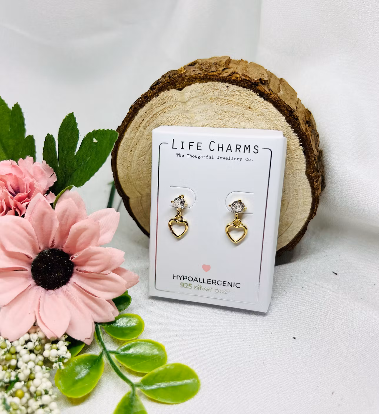 Life Charms - Gullbelagte hjerte øredobber