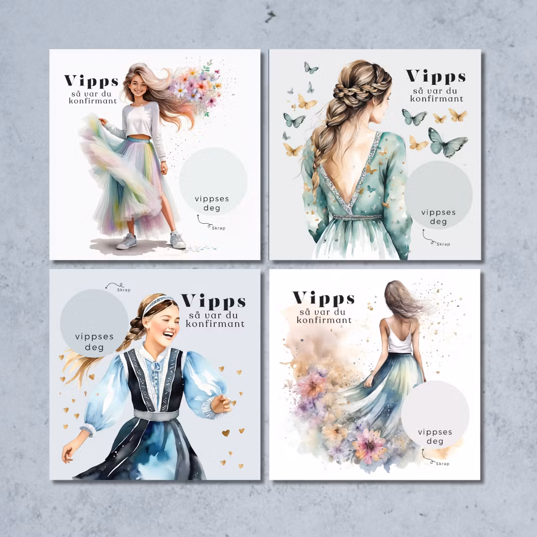 4pk Vipps Konfirmasjonskort - Jente