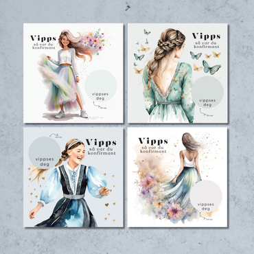 4pk Vipps Konfirmasjonskort - Jente