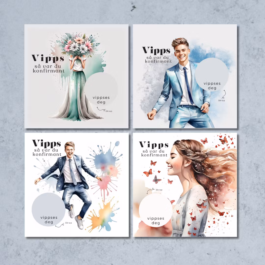 4pk Vipps Konfirmasjonskort - Mix