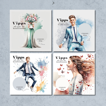 4pk Vipps Konfirmasjonskort - Mix