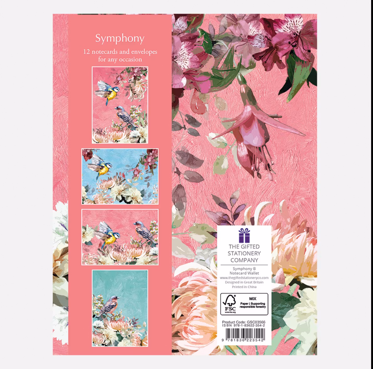 Kortpakke - 12 kort - Fugl og blomst