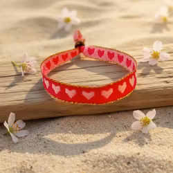Ribbon Bracelet - Pink Hearts