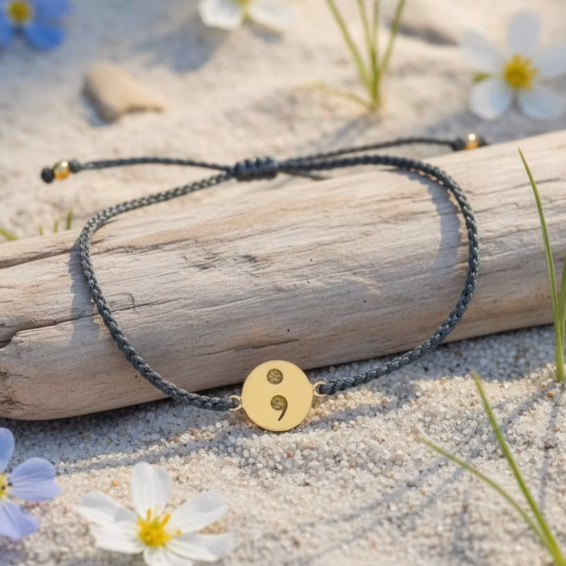 Bali Bliss Armbånd -Gråblå - Gullbelagt  ; semicolon symbol