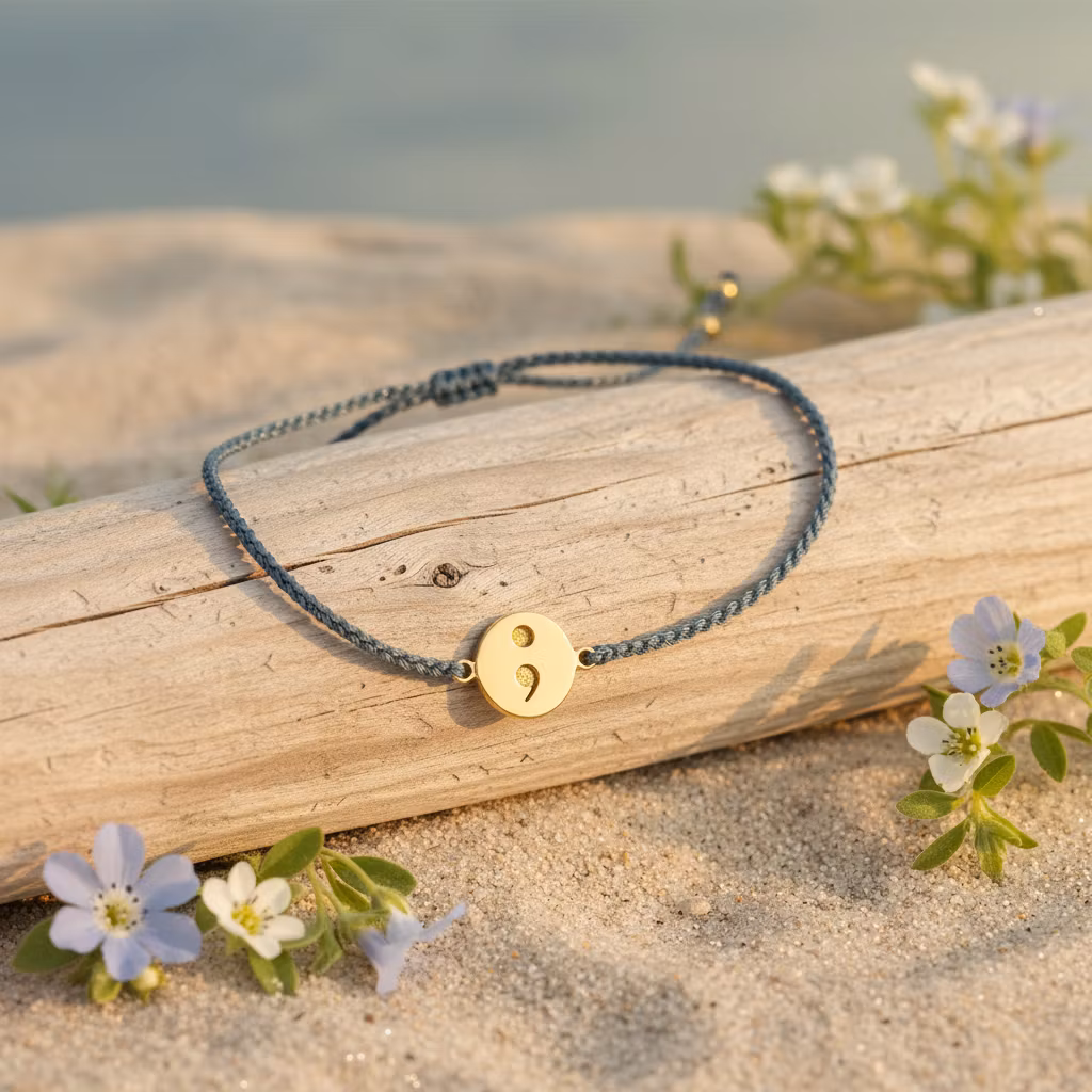 Bali Bliss Armbånd -Gråblå - Gullbelagt  ; semicolon symbol