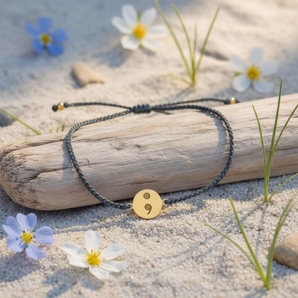 Bali Bliss Armbånd -Gråblå - Gullbelagt  ; semicolon symbol