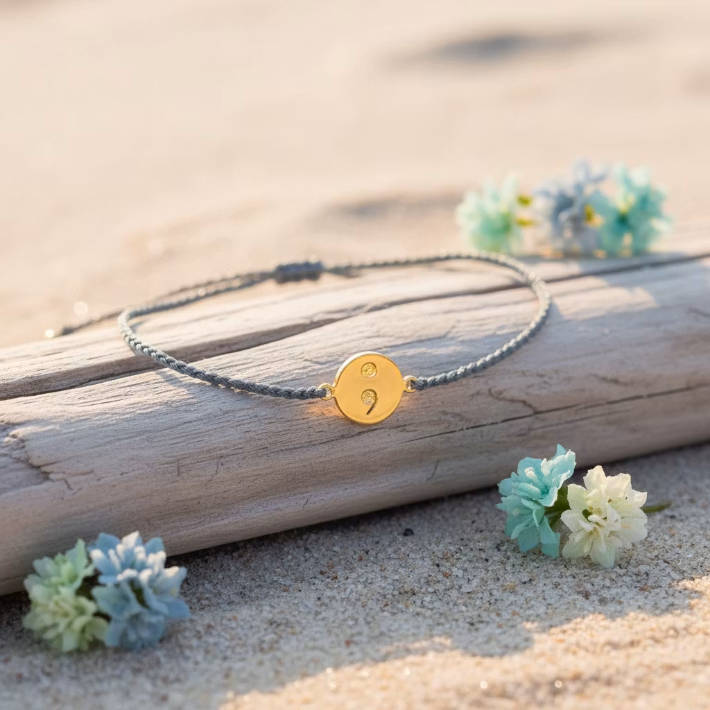 Bali Bliss Armbånd -Gråblå - Gullbelagt  ; semicolon symbol