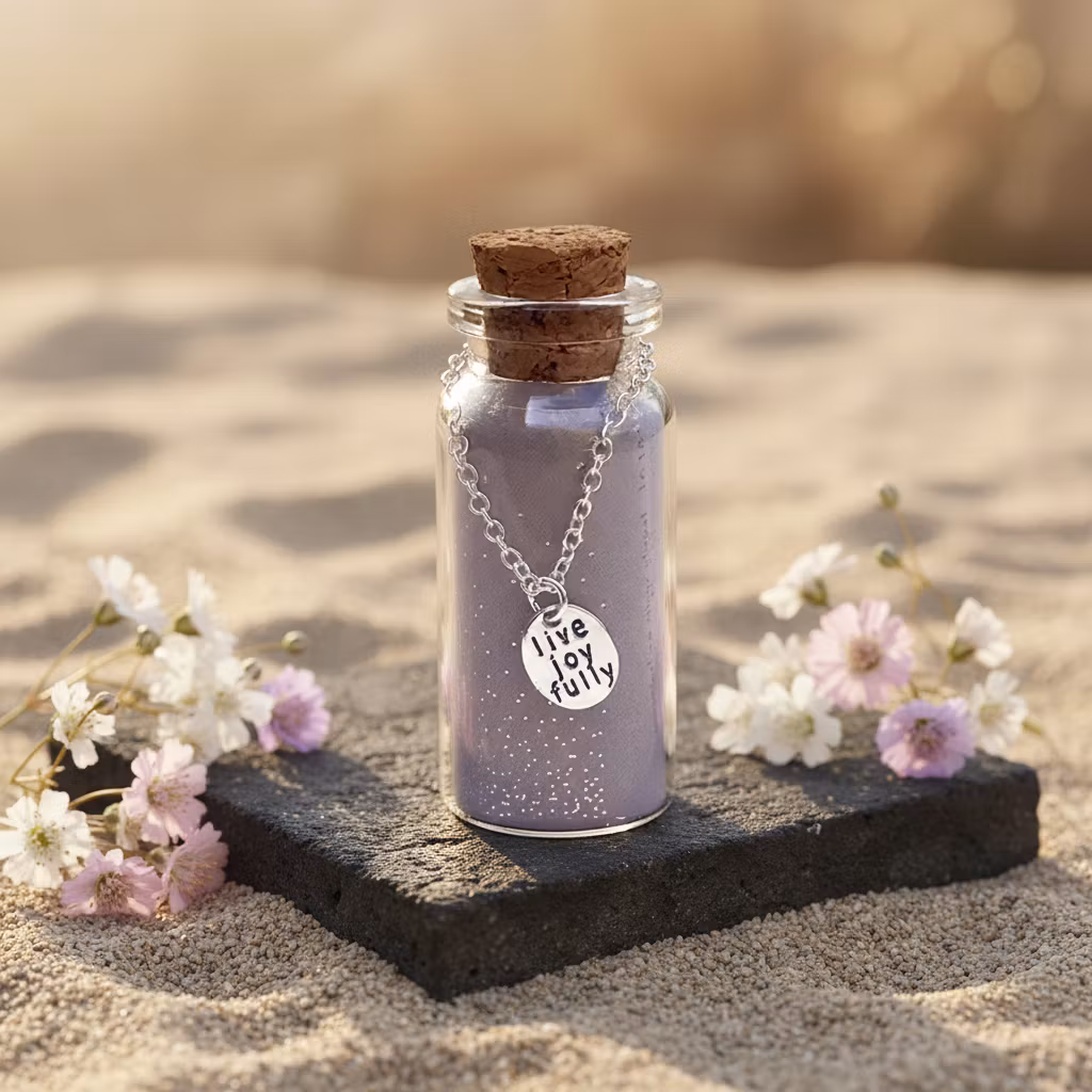 Lucky Feather - Message in a Bottle Necklace - "Live Joyfully"