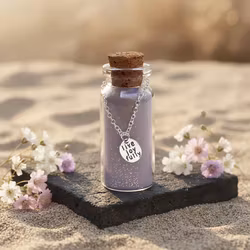 Lucky Feather - Message in a Bottle Necklace - "Live Joyfully"