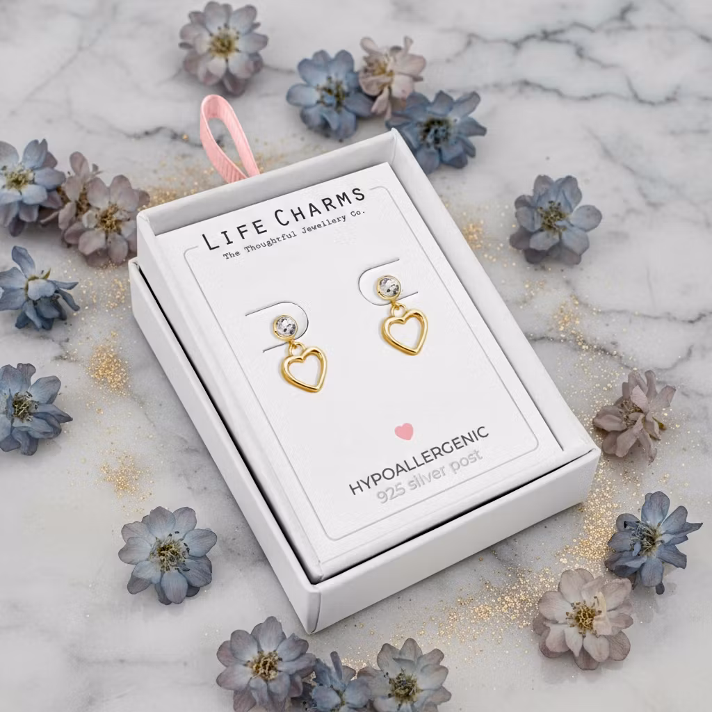 Life Charms - Gullbelagte hjerte øredobber