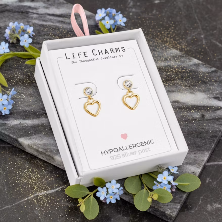 Life Charms - Gullbelagte hjerte øredobber