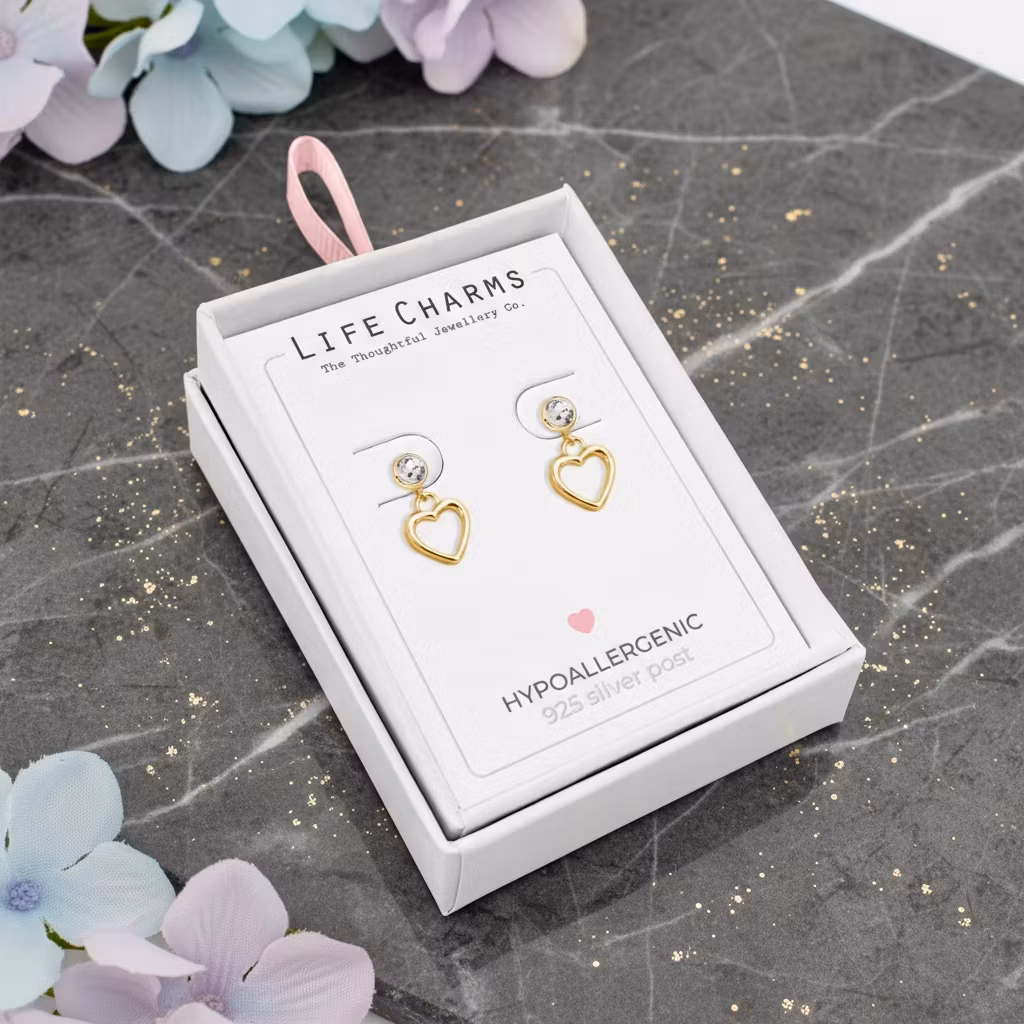 Life Charms - Gullbelagte hjerte øredobber