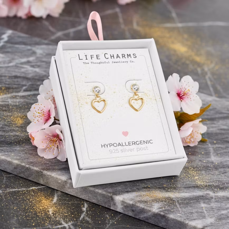 Life Charms - Gullbelagte hjerte øredobber