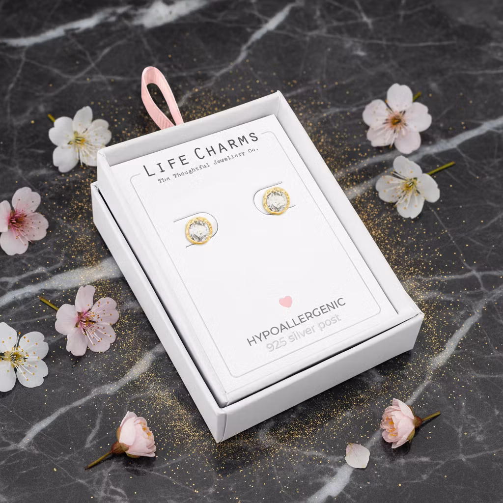 ´Life Charms - Crystal Gullbelagte Øredobber