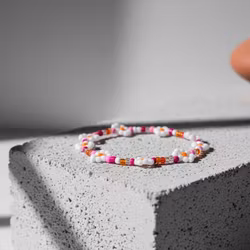Mini Beads Armbånd - Blomster Rosa
