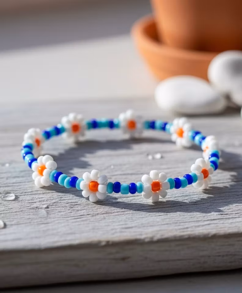 Mini Beads Armbånd - Blomster Blå