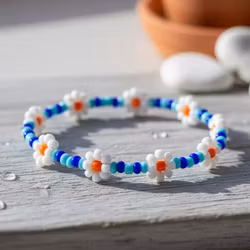 Mini Beads Armbånd - Blomster Blå