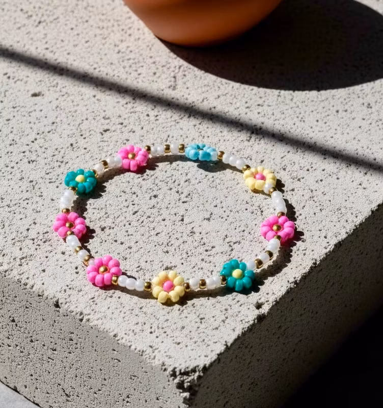 Mini Beads Armbånd - Blomster Multi