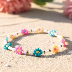 Mini Beads Armbånd - Blomster Multi