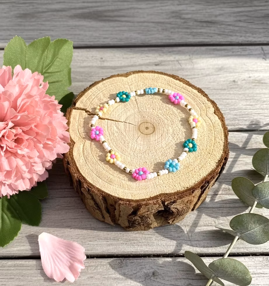Mini Beads Armbånd - Blomster Multi