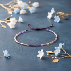 Mini Glass Beads Armbånd - Lilla/gull