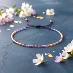 Mini Glass Beads Armbånd - Lilla/gull
