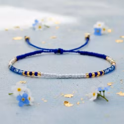 Mini Glass Beads Armbånd - Blå/hvit/gull