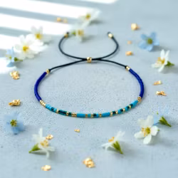 Mini Glass Beads Armbånd - Blått/gull