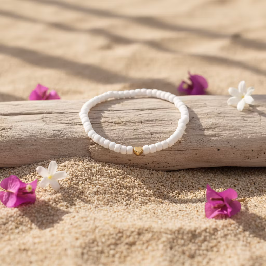 Glass Beads Stretch Bracelet - Hvit