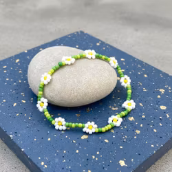 Mini Beads Armbånd - Blomster Grønn