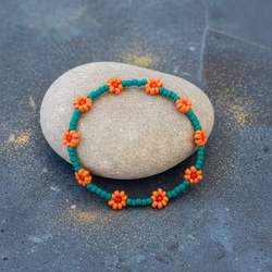 Mini Beads Armbånd - Blomster Turkis