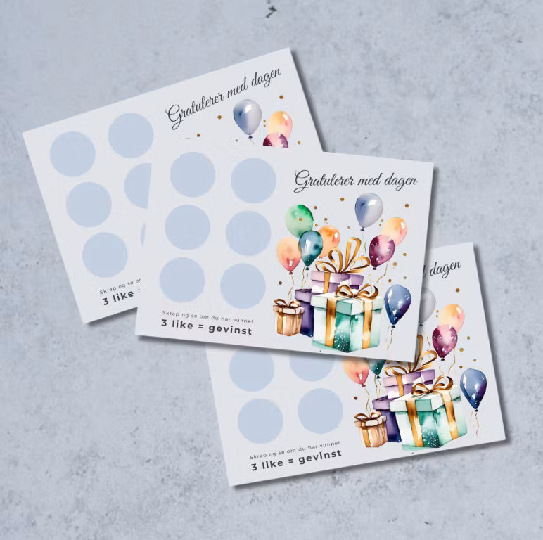 3pk Skrap og vinn - Bursdagskort