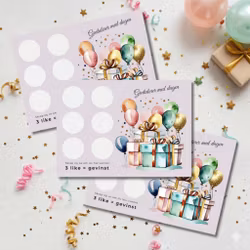 3pk Skrap og vinn - Bursdagskort