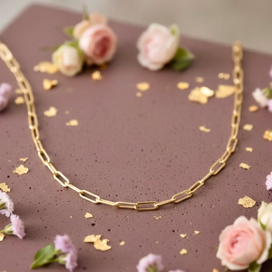 Mesa Blue - Paperclip Gold Necklace