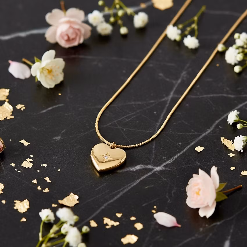 Wanderlust + Co - Heart Gold Locket Necklace