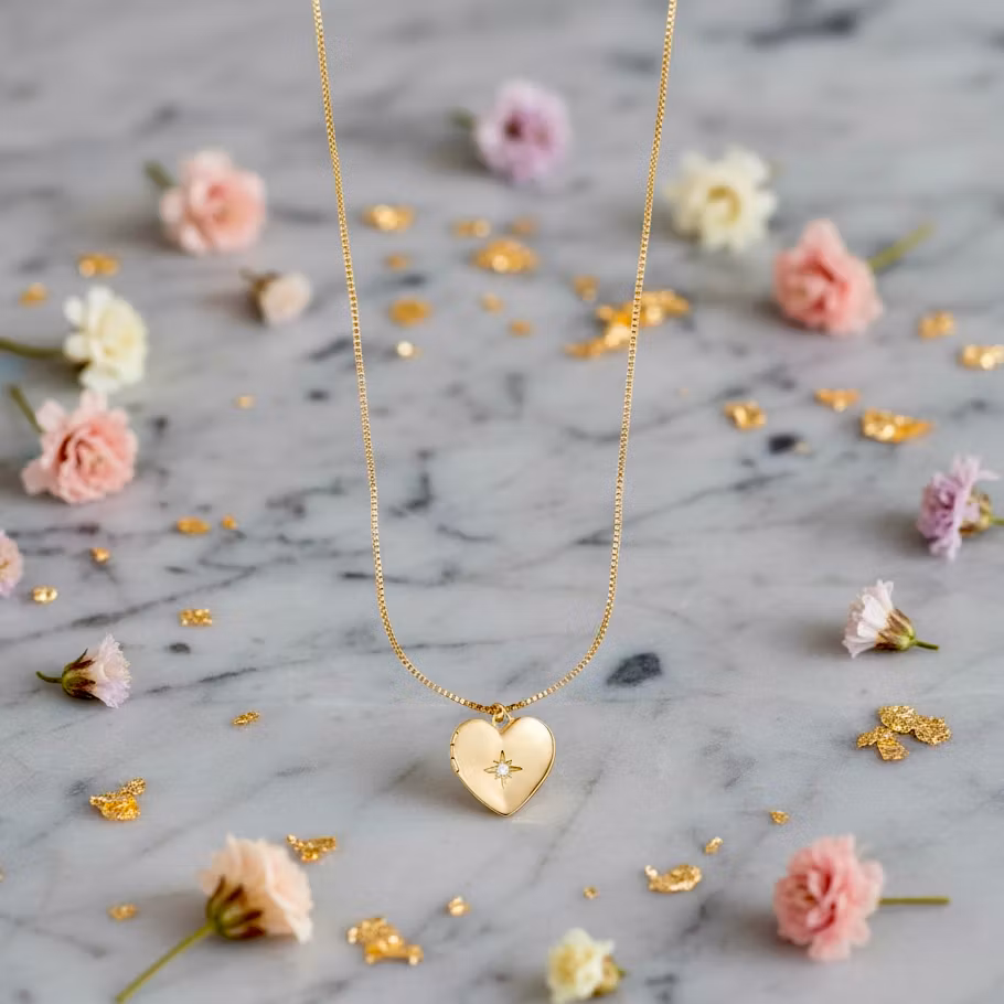 Wanderlust + Co - Heart Gold Locket Necklace