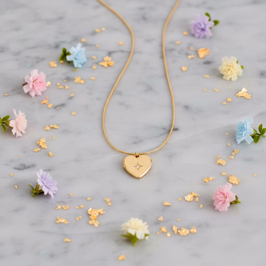 Wanderlust + Co - Heart Gold Locket Necklace