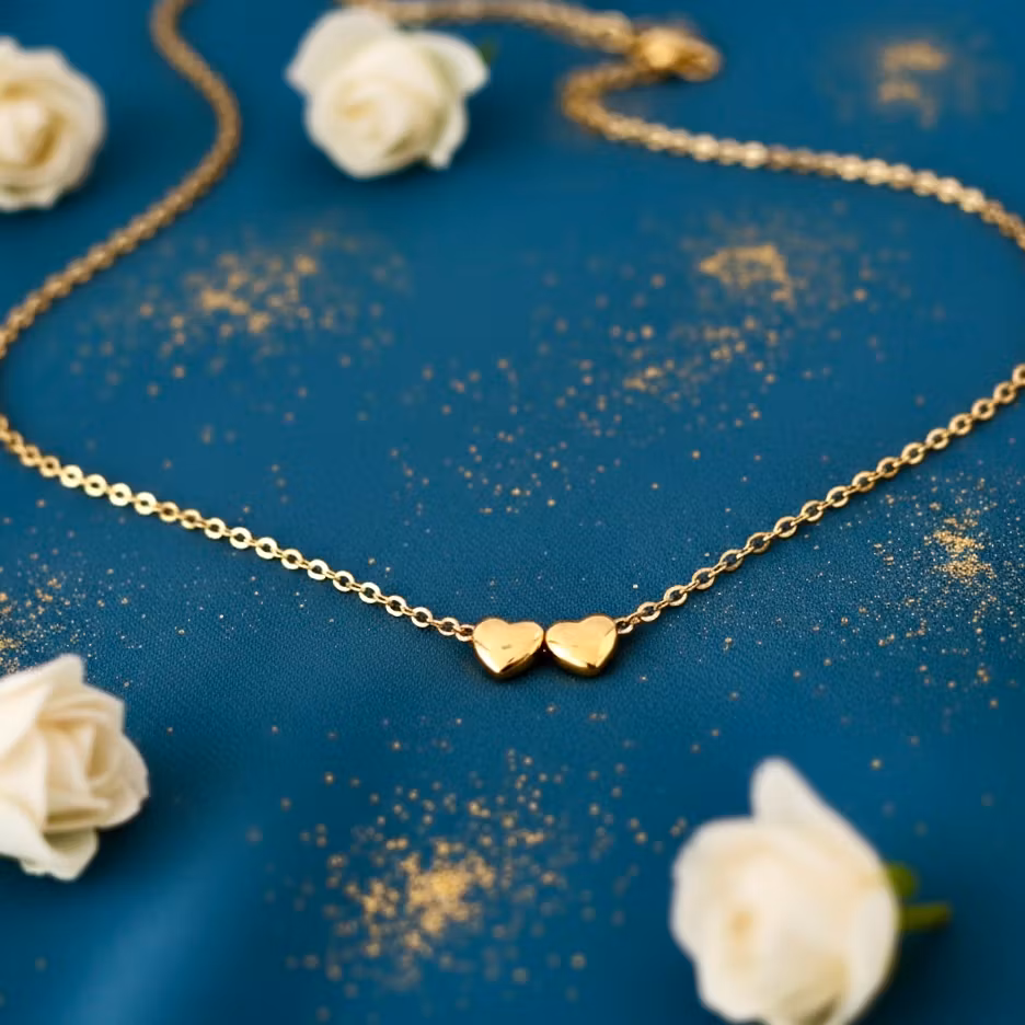 The Vintage Pearl - "All My Loves Gold Necklace" - 2 Hearts