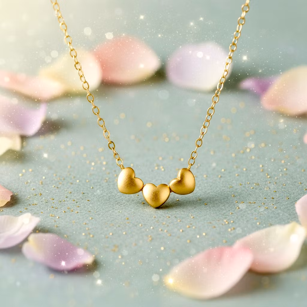 The Vintage Pearl - "All My Loves Gold Necklace" - 3 Hearts