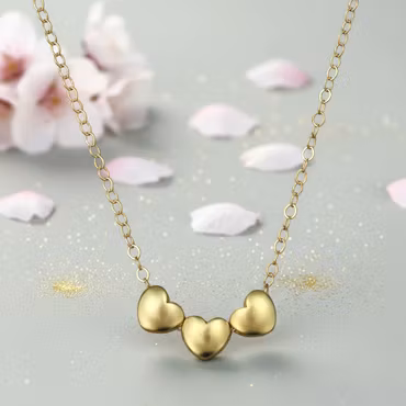 The Vintage Pearl - "All My Loves Gold Necklace" - 3 Hearts