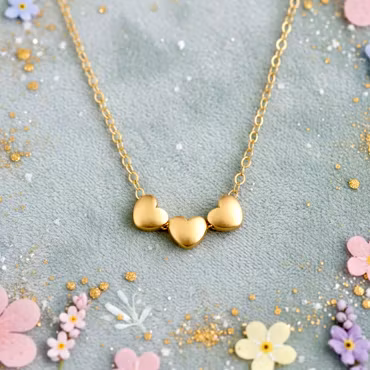 The Vintage Pearl - "All My Loves Gold Necklace" - 3 Hearts