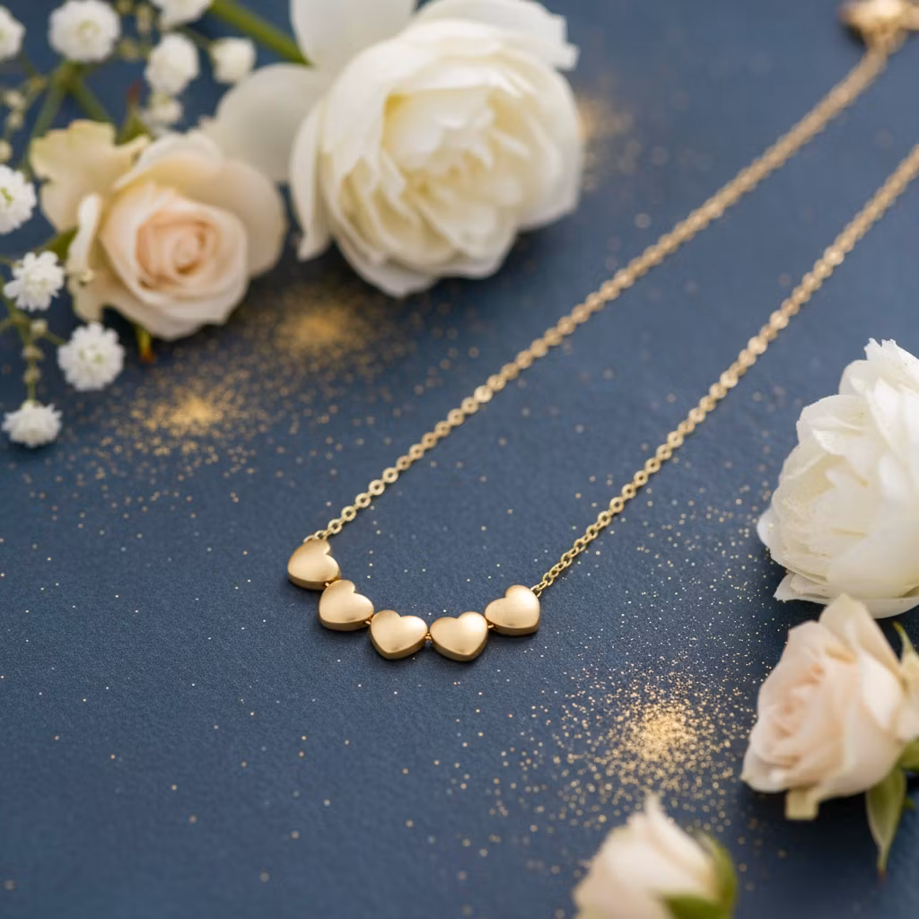 The Vintage Pearl - "All My Loves Gold Necklace" - 5 Hearts