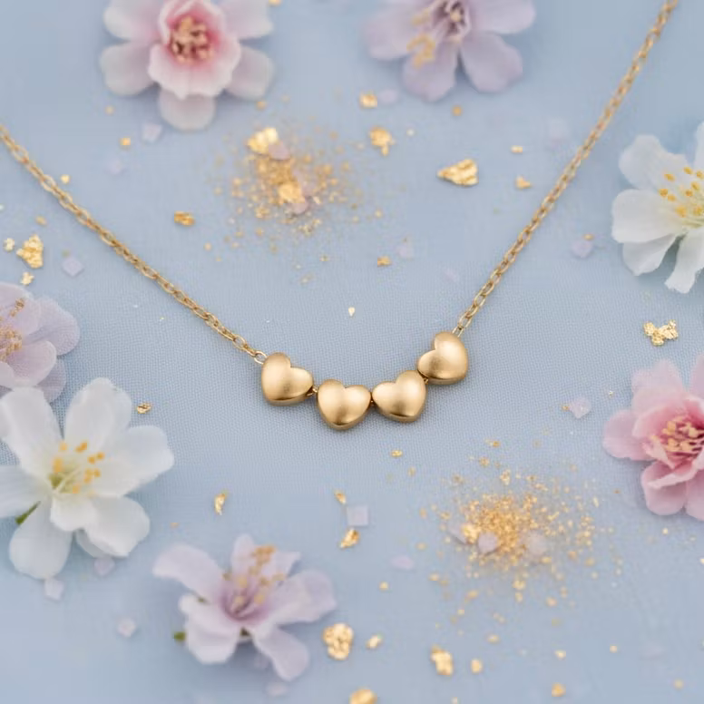 The Vintage Pearl - "All My Loves Gold Necklace" - 4 Hearts
