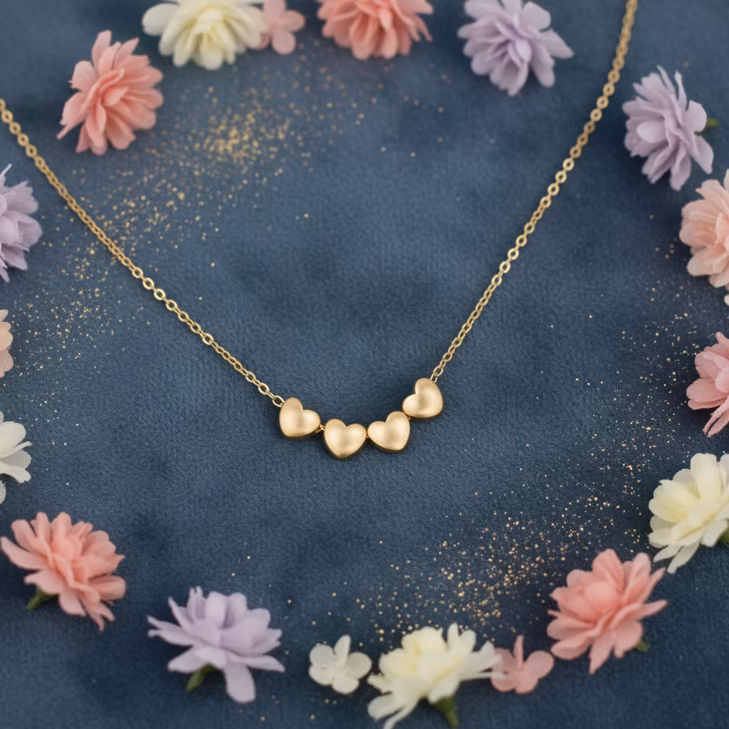 The Vintage Pearl - "All My Loves Gold Necklace" - 4 Hearts