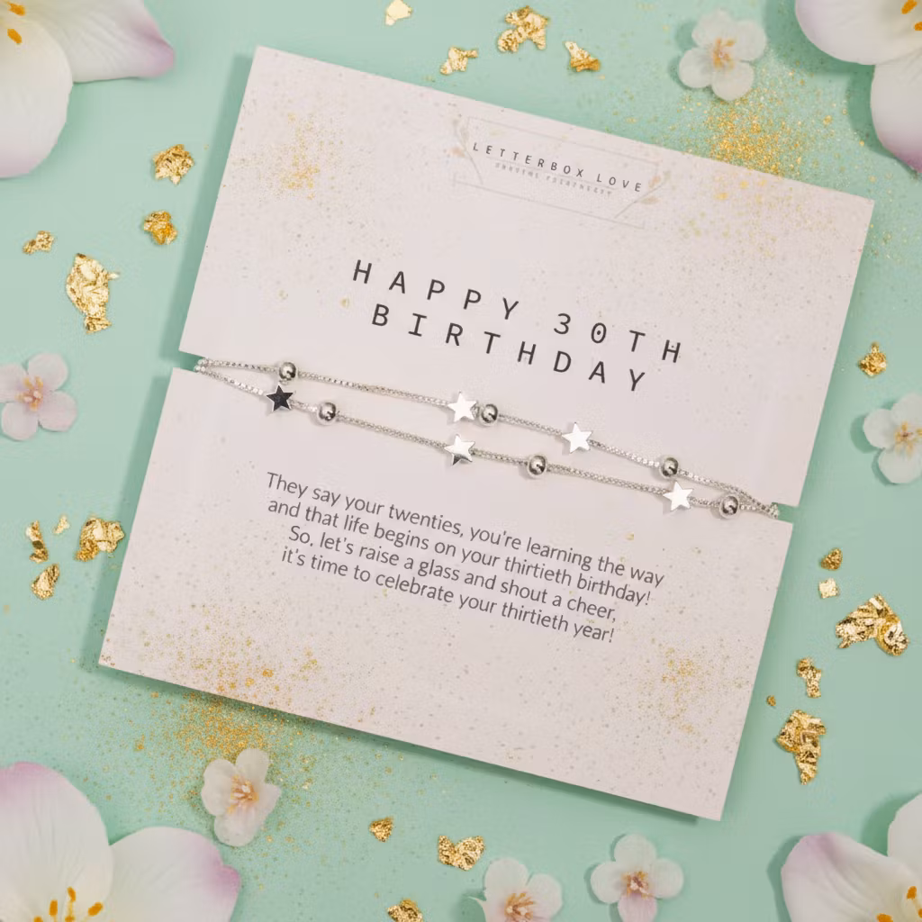 Letterbox Love - 30th Milestone Birthday Silver Bracelet