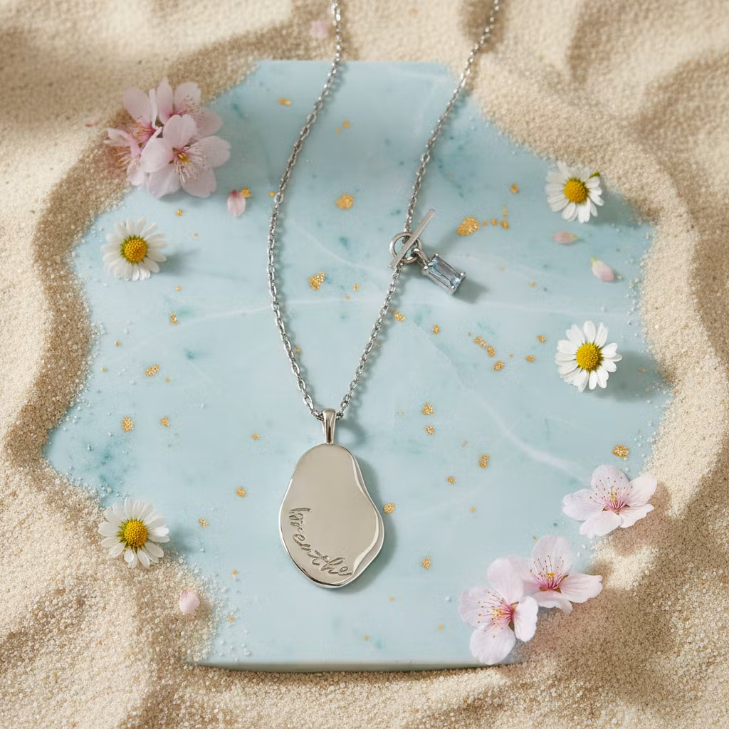 Wanderlust + Co - Breathe Silver Mantra Necklace