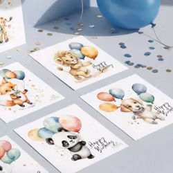 6pk Birthday Cards - Animals